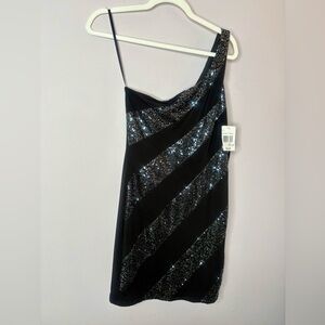 Black One-Shoulder Sequin Party Dress – Size Medium – NWT